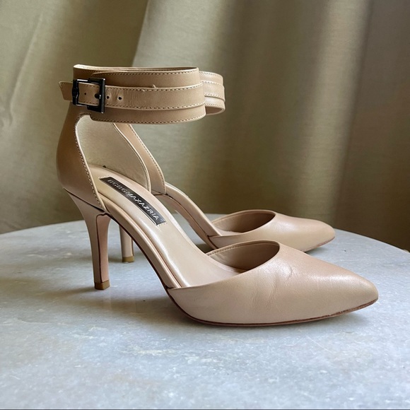 BCBGMAXAZRIA PRINTZ blush vachetta mid heel ankle cuff pumps (size 6M/36) - Picture 5 of 12